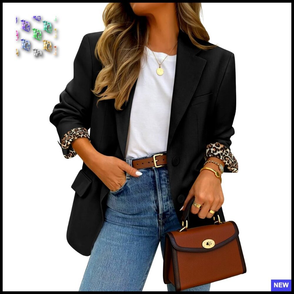 Oversized Blazer Jacket Classic Lapel Shoulder Pads Business Casual Chic